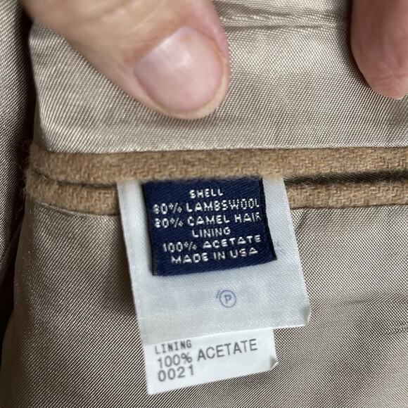 Vtg Lands End Camel Hair Wool Sport Coat Blazer Mens 44L Tan Preppy Business - Picture 13 of 14